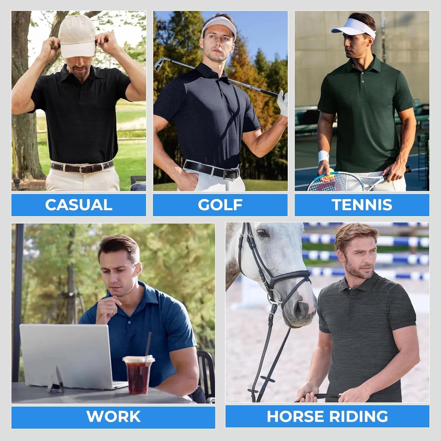 3 Pack Polo Shirts for Men - Dry Fit Moisture Wicking Performance Golf Shirts Black Short Sleeve for Work Casual Athletic