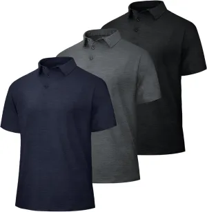 3 Pack Polo Shirts for Men - Dry Fit Moisture Wicking Performance Golf Shirts Black Short Sleeve for Work Casual Athletic