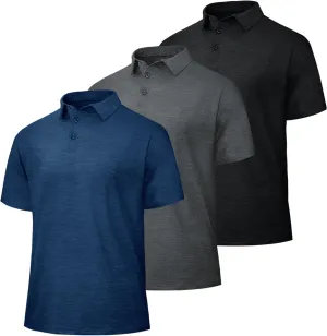 3 Pack Polo Shirts for Men - Dry Fit Moisture Wicking Performance Golf Shirts Black Short Sleeve for Work Casual Athletic