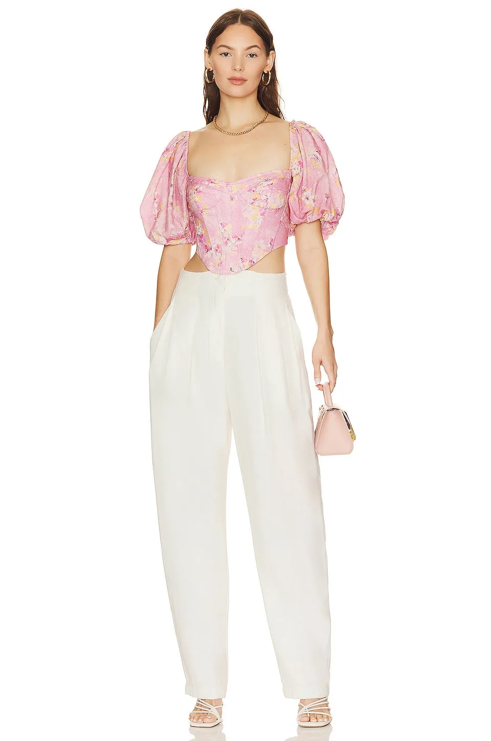 Bardot Kiah Corset Top, Pink Garden