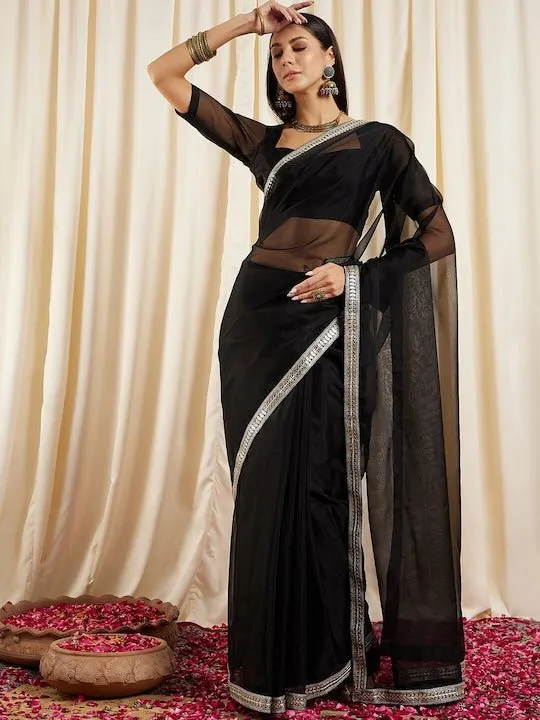Black Gotta Patti Organza Saree