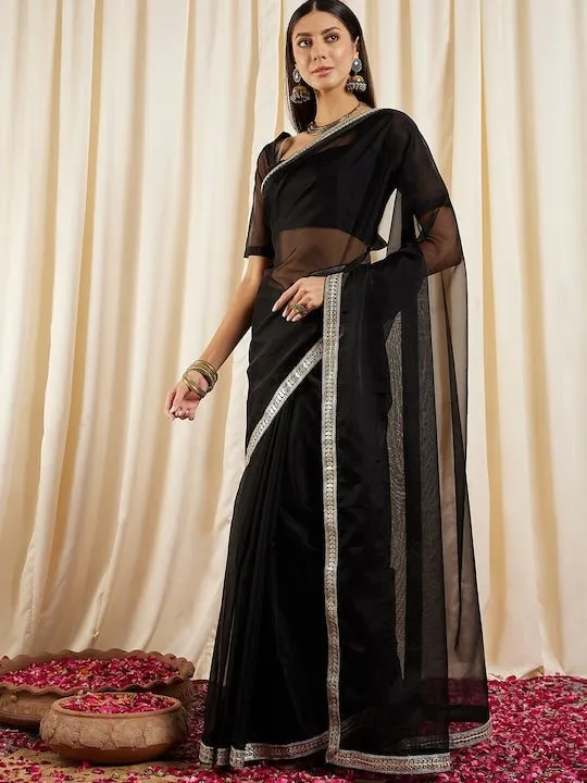 Black Gotta Patti Organza Saree