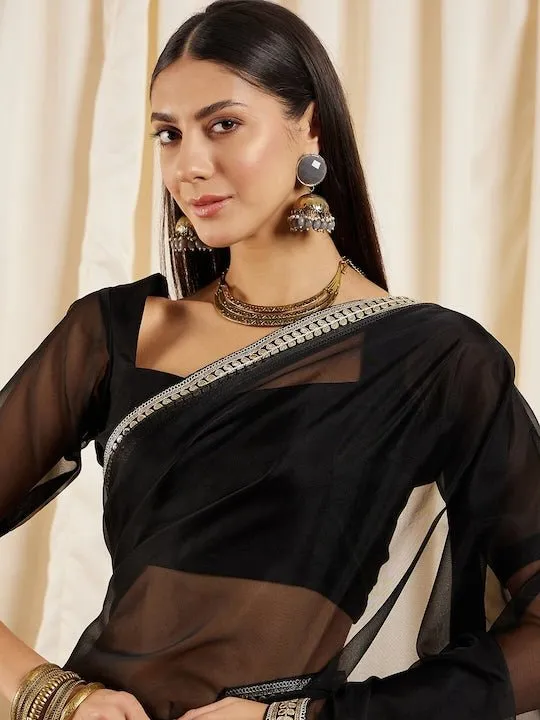 Black Gotta Patti Organza Saree