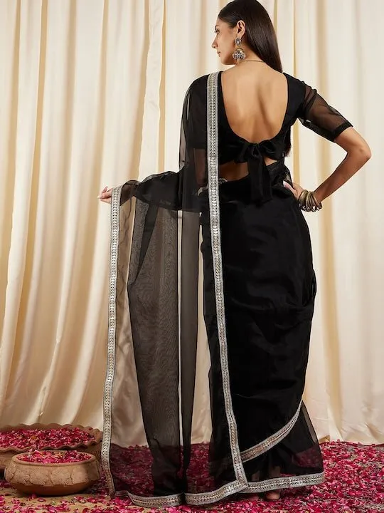 Black Gotta Patti Organza Saree