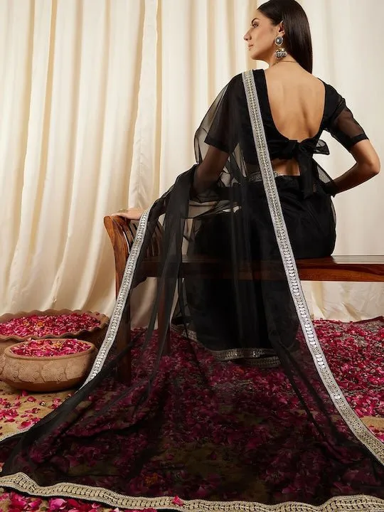 Black Gotta Patti Organza Saree
