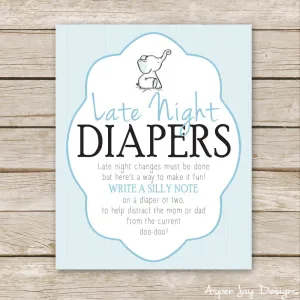 Blue Elephant Late Night Diapers Sign