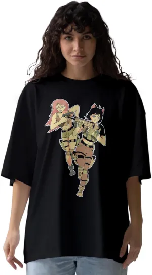 Commando Girls Trendy Oversized T-Shirts for Women, Cotton T-Shirts, Perfect for Casual Wear & Gifting | WB.6.20
