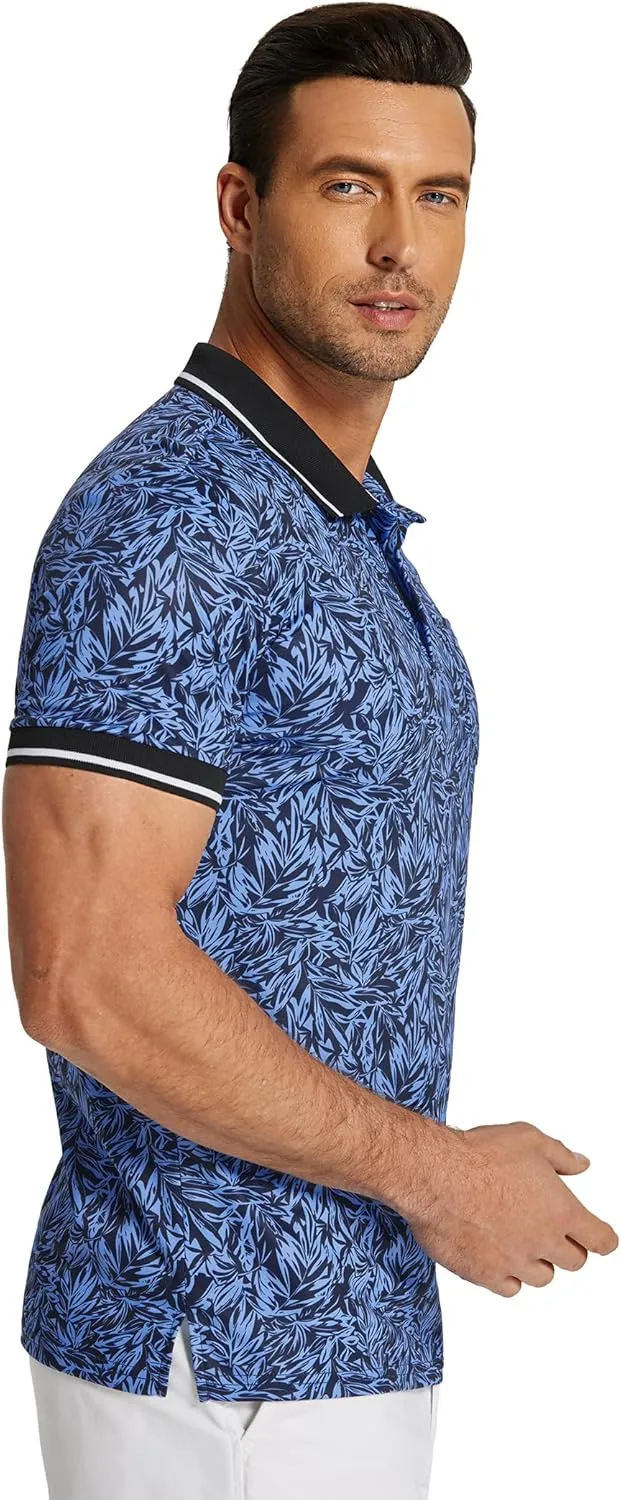 COOFANDY Men's Polo Shirts Short Sleeve Print Performance Golf Shirts Fashion Casual Beach Collared T-Shirts