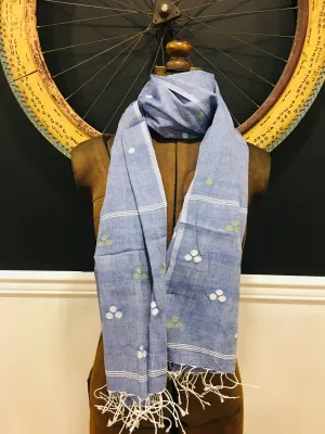 Cotton Jamdani - Blue  with multi colored dots