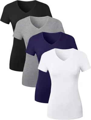 Cotton V Neck T Shirts for Women Short Sleeve Tshirt Basic Tees Vneck Tshirts Womens Tops Undershirt Multipack