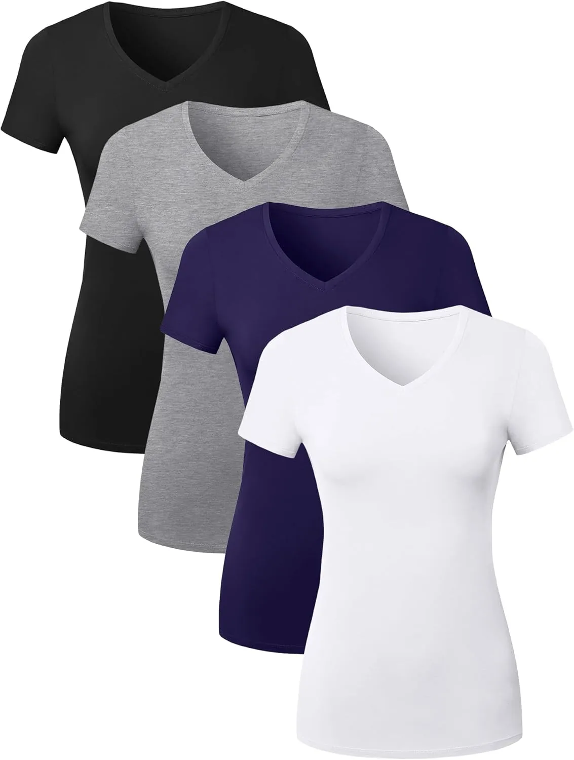 Cotton V Neck T Shirts for Women Short Sleeve Tshirt Basic Tees Vneck Tshirts Womens Tops Undershirt Multipack