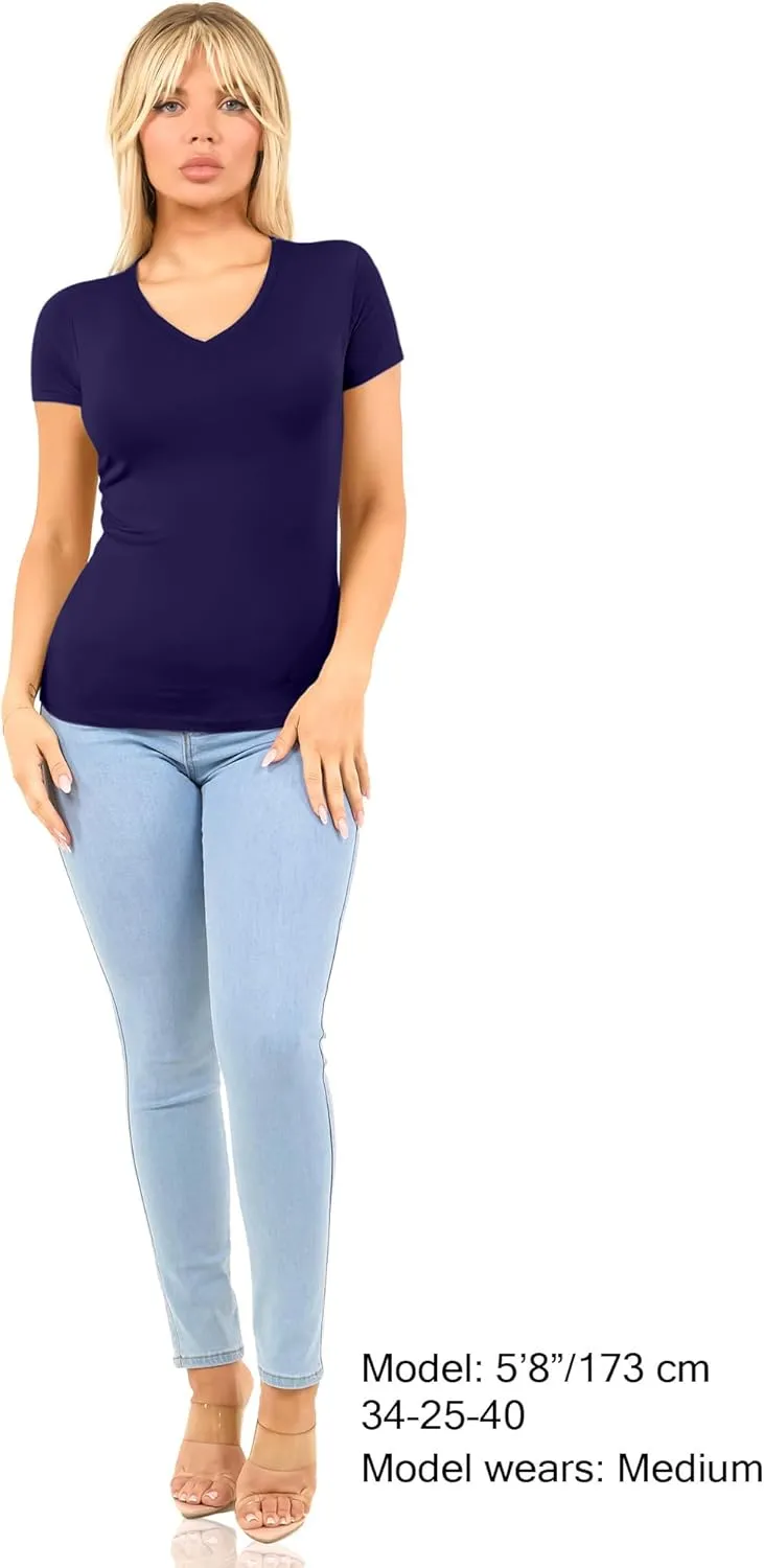 Cotton V Neck T Shirts for Women Short Sleeve Tshirt Basic Tees Vneck Tshirts Womens Tops Undershirt Multipack