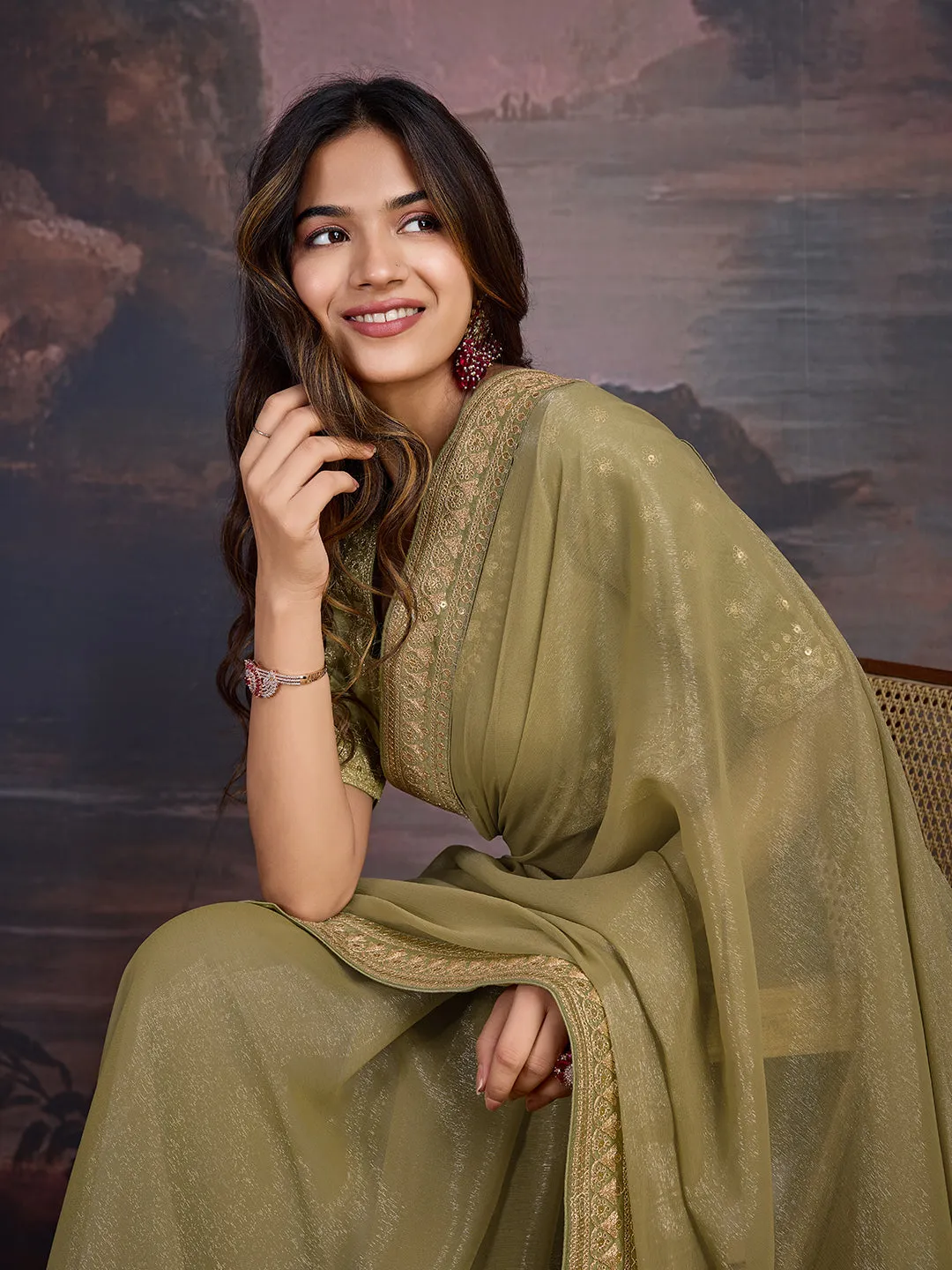 Embroidered Saree With Blouse Piece