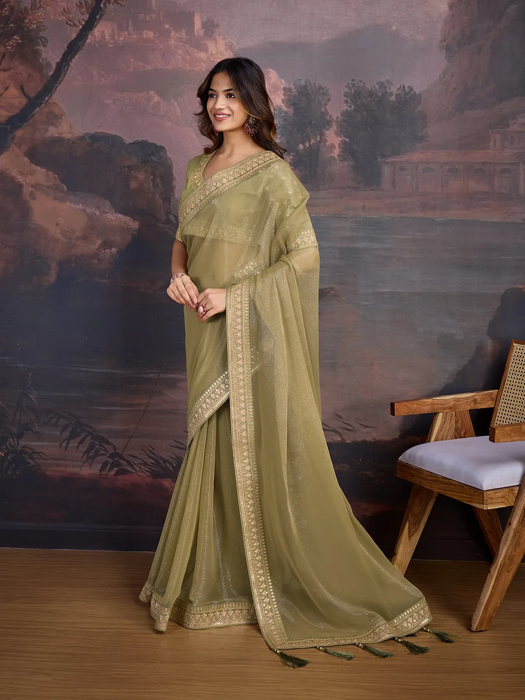Embroidered Saree With Blouse Piece