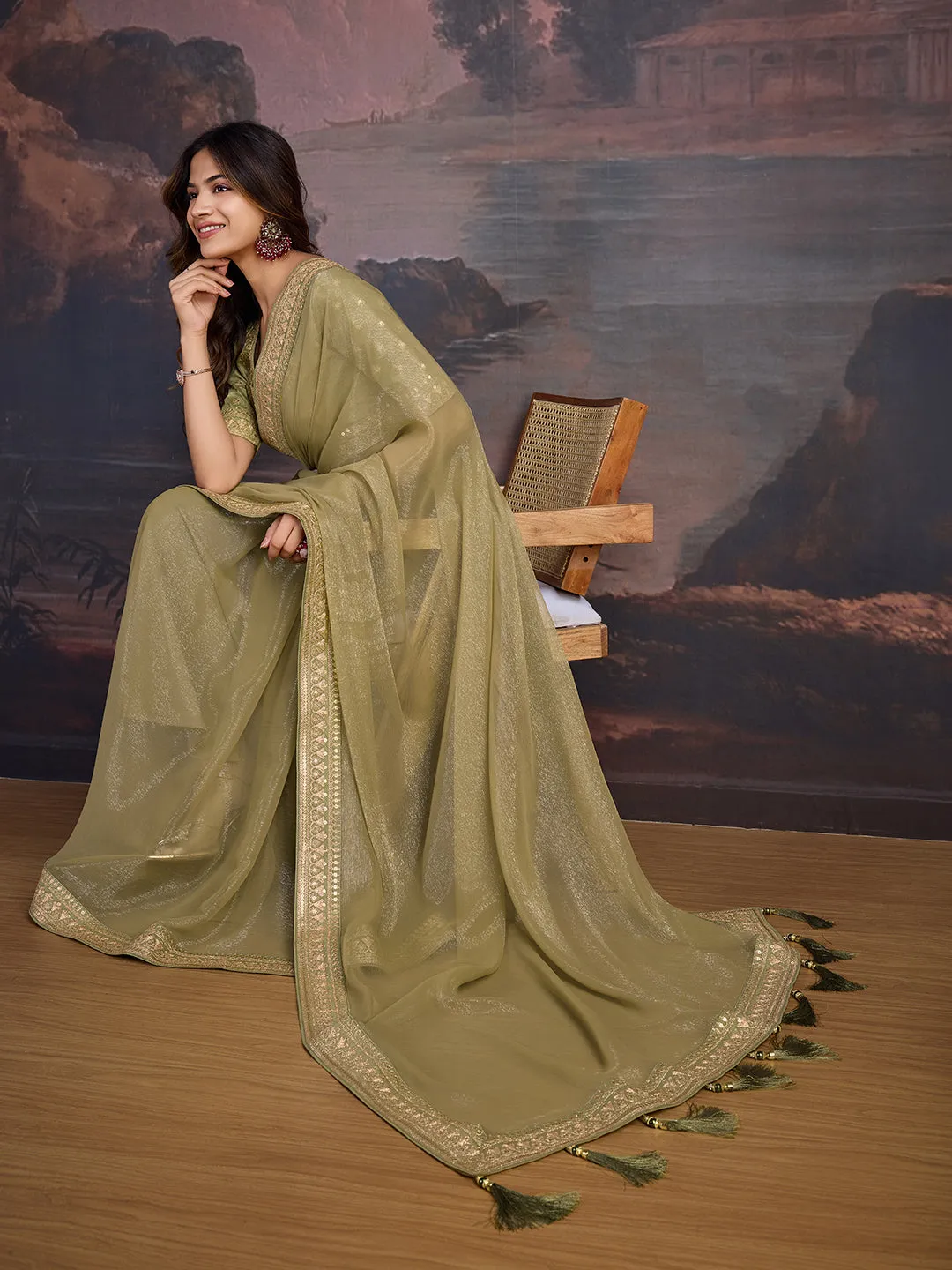 Embroidered Saree With Blouse Piece