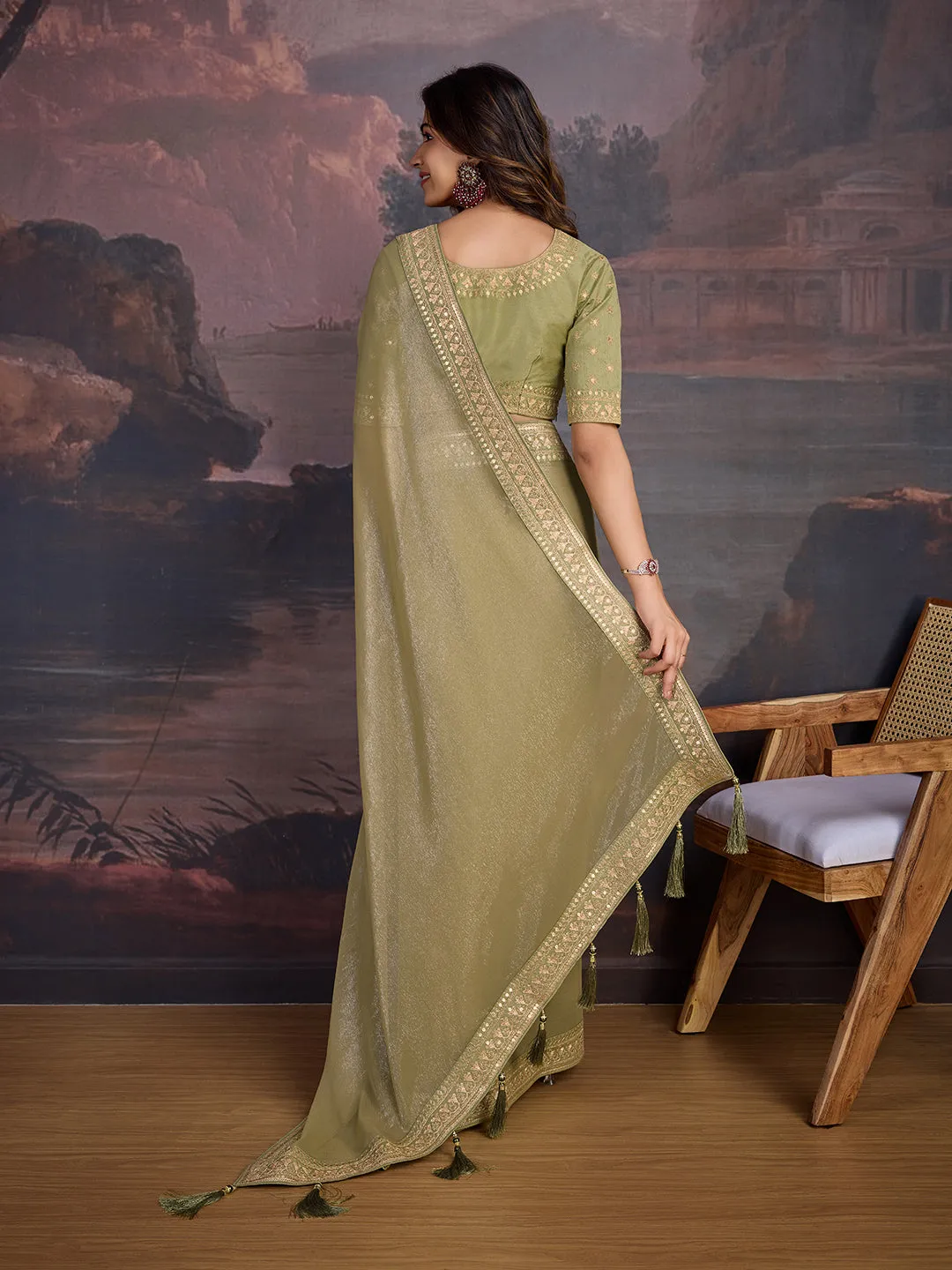 Embroidered Saree With Blouse Piece