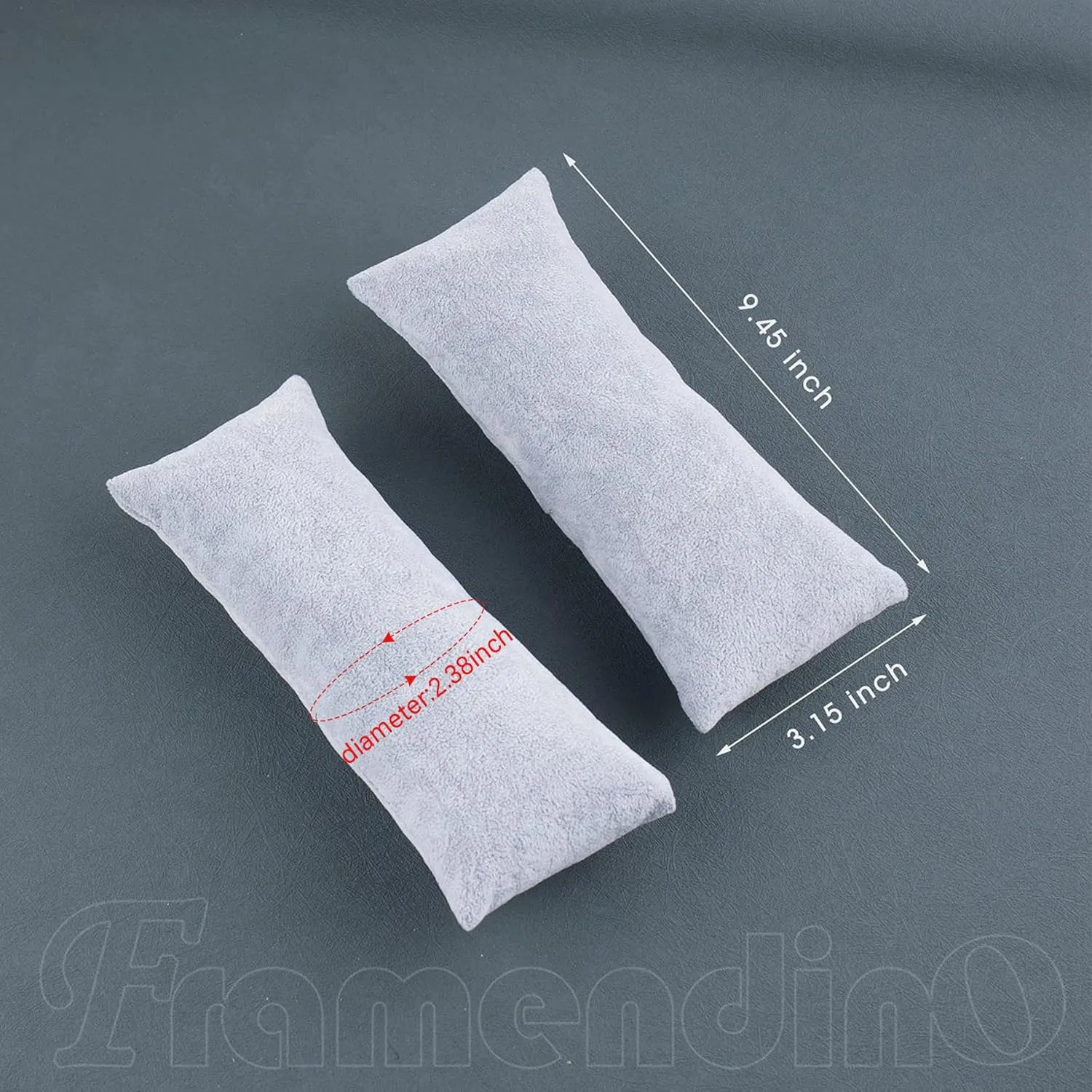 Framendino, 2 Pack Gray Long Watch Pillow Velvet Bracelet Bangle Cushions Display Pillows for Jewelry Show Organizer