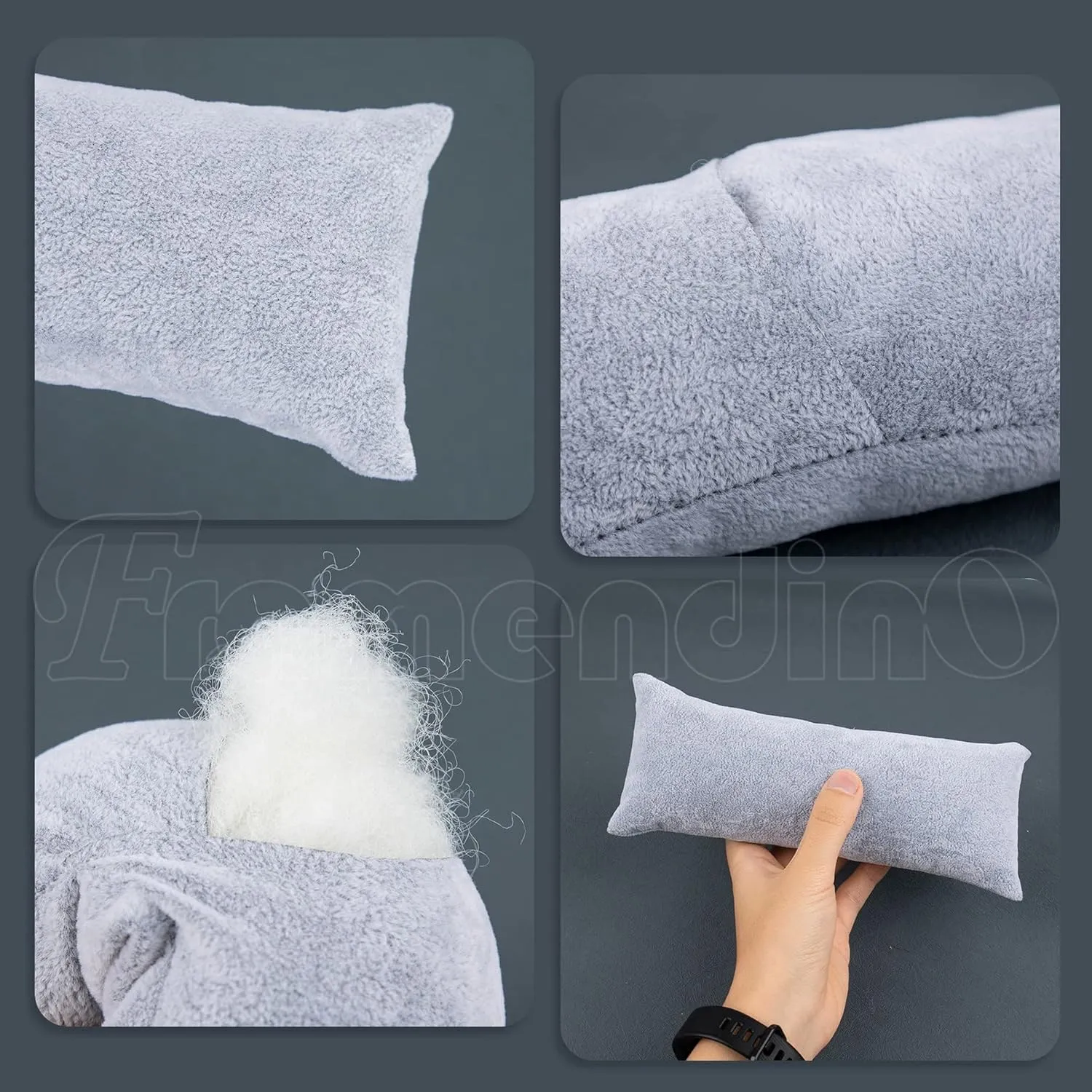 Framendino, 2 Pack Gray Long Watch Pillow Velvet Bracelet Bangle Cushions Display Pillows for Jewelry Show Organizer