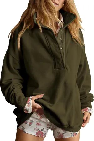 Gacaky Sweatshirt for Women Oversized Casual Long Sleeve Button Henley Neck Pullover Tops Fashion Outfits Clothes