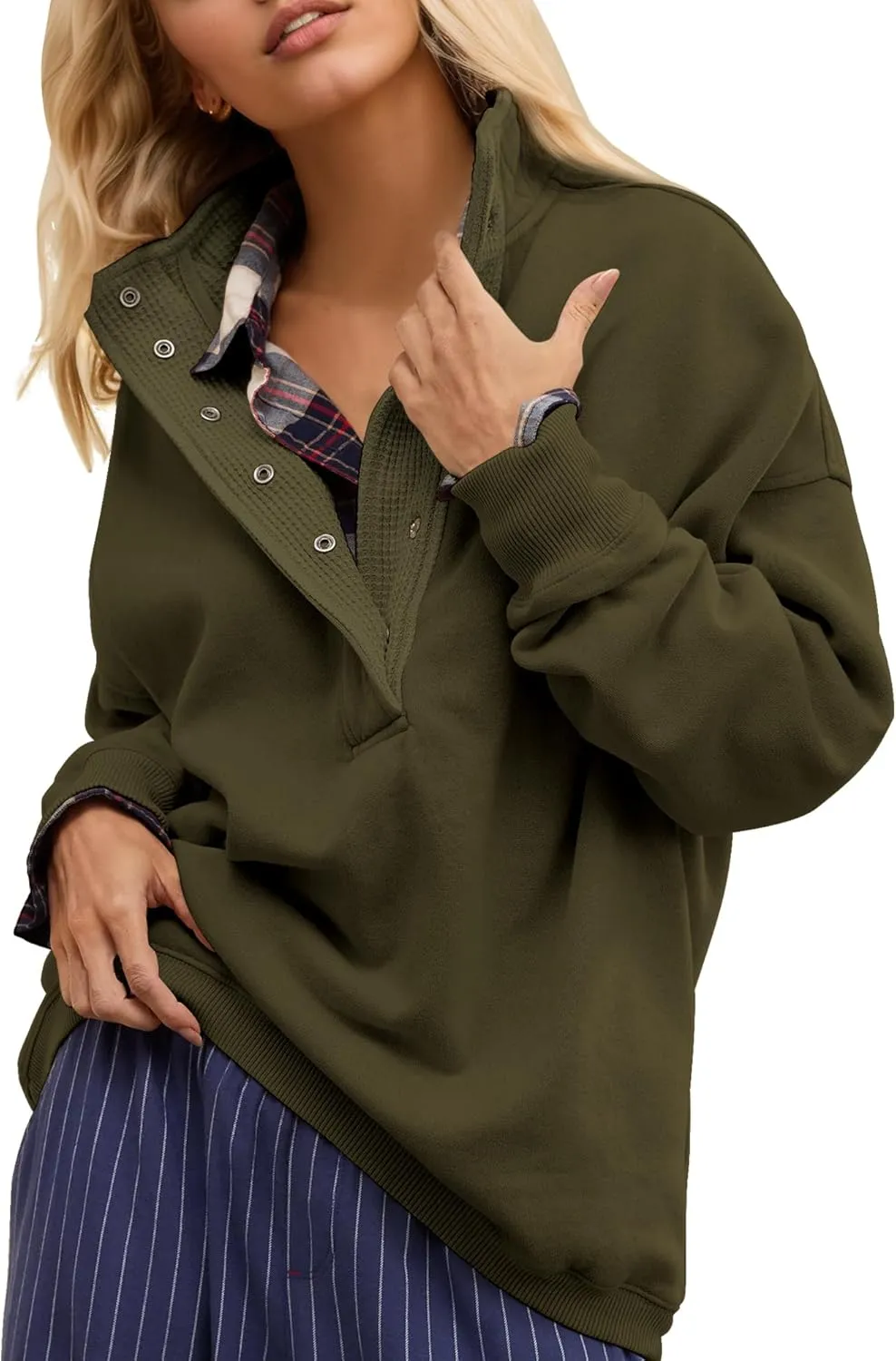 Gacaky Sweatshirt for Women Oversized Casual Long Sleeve Button Henley Neck Pullover Tops Fashion Outfits Clothes