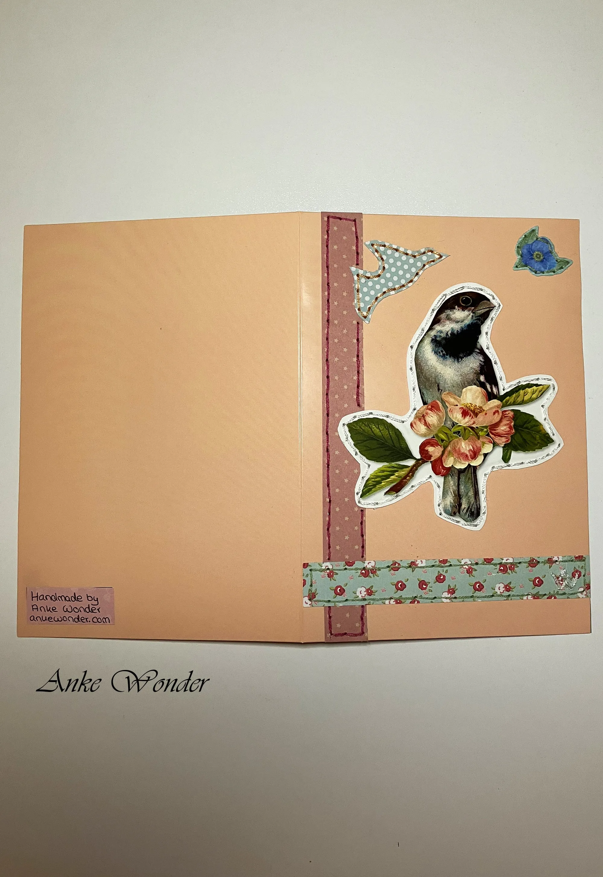 Hand-Embroidered Vintage Bird Card