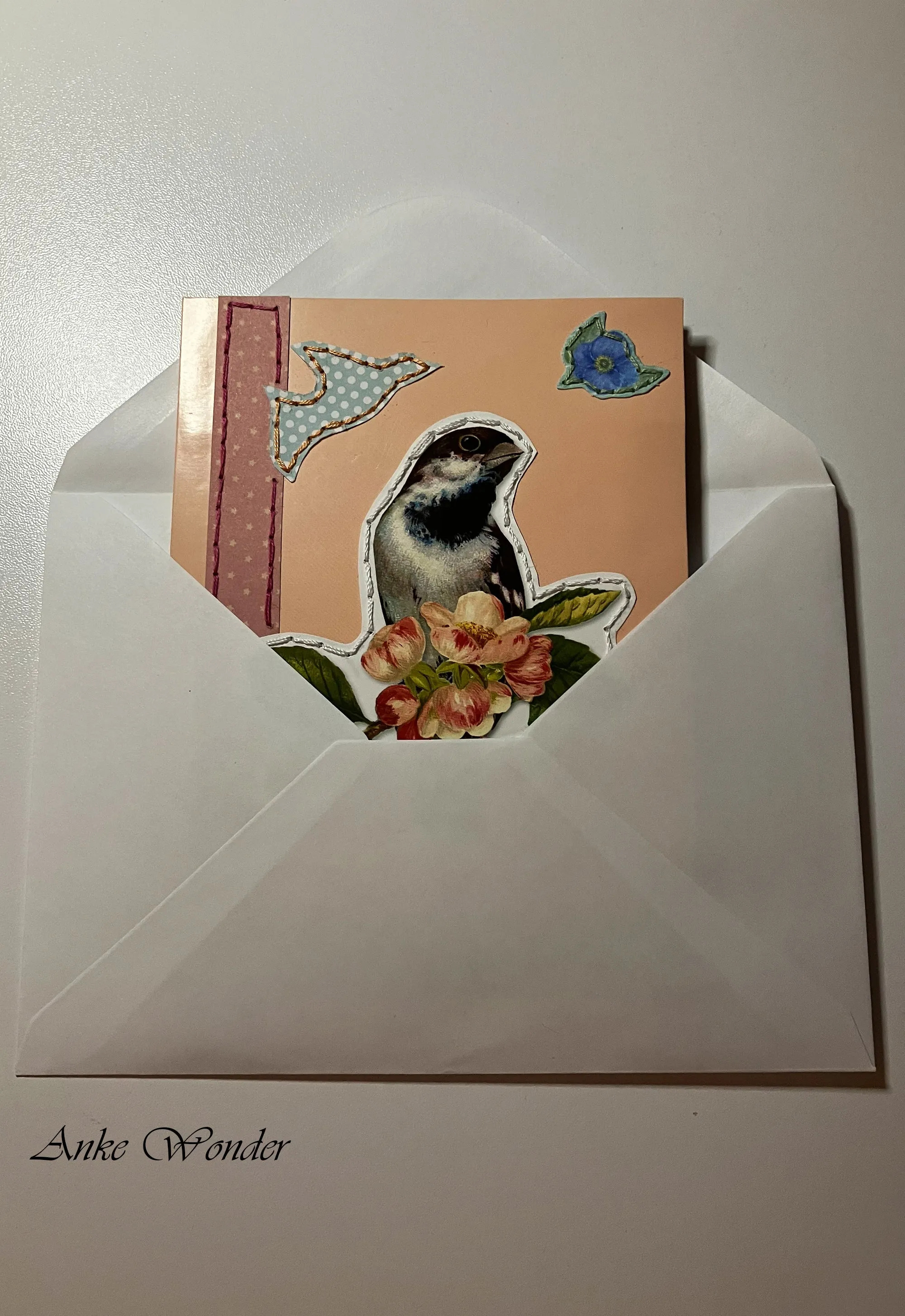 Hand-Embroidered Vintage Bird Card