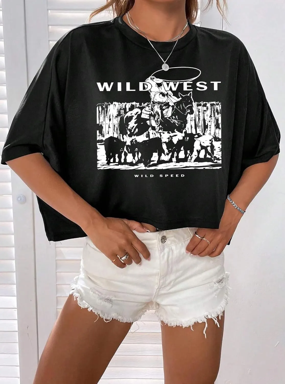 Hilinker Womens Oversized Graphic Tee Batwing Short Sleeve Crop Tops Summer Casual Loose T Shirts