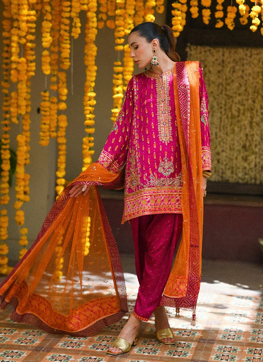 Klara Magenta pink panelled shirt with shalwar