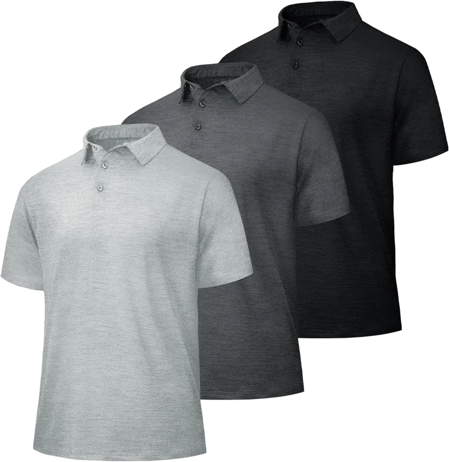 LalaHooK 3 Pack Polo Shirts for Men - Quick Dry Moisture Wicking Performance Golf Shirts Black Short Sleeve for Work Athletic