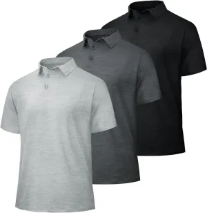 LalaHooK 3 Pack Polo Shirts for Men - Quick Dry Moisture Wicking Performance Golf Shirts Black Short Sleeve for Work Athletic