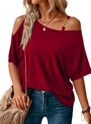 LEIYEE Womens Summer Black Cold Off Shoulder Tops 2025 Sexy Casual Cute Short Sleeve Loose Fit T Shirts Blouse