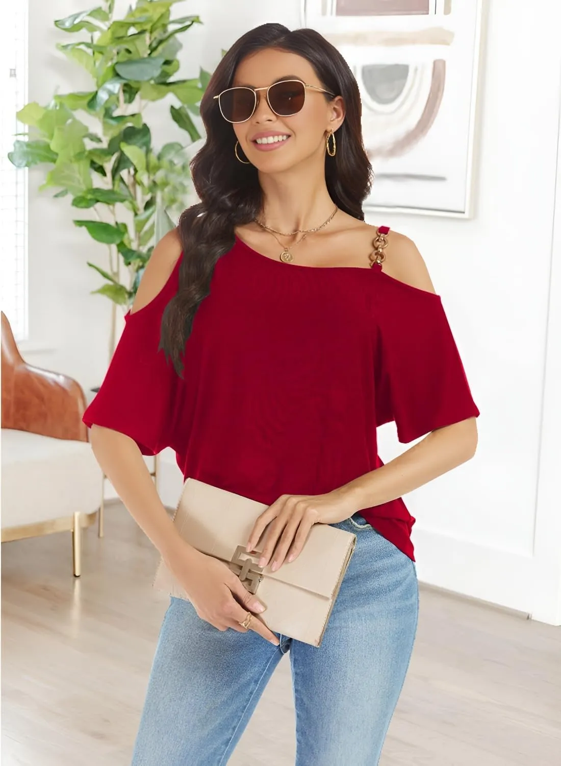 LEIYEE Womens Summer Black Cold Off Shoulder Tops 2025 Sexy Casual Cute Short Sleeve Loose Fit T Shirts Blouse