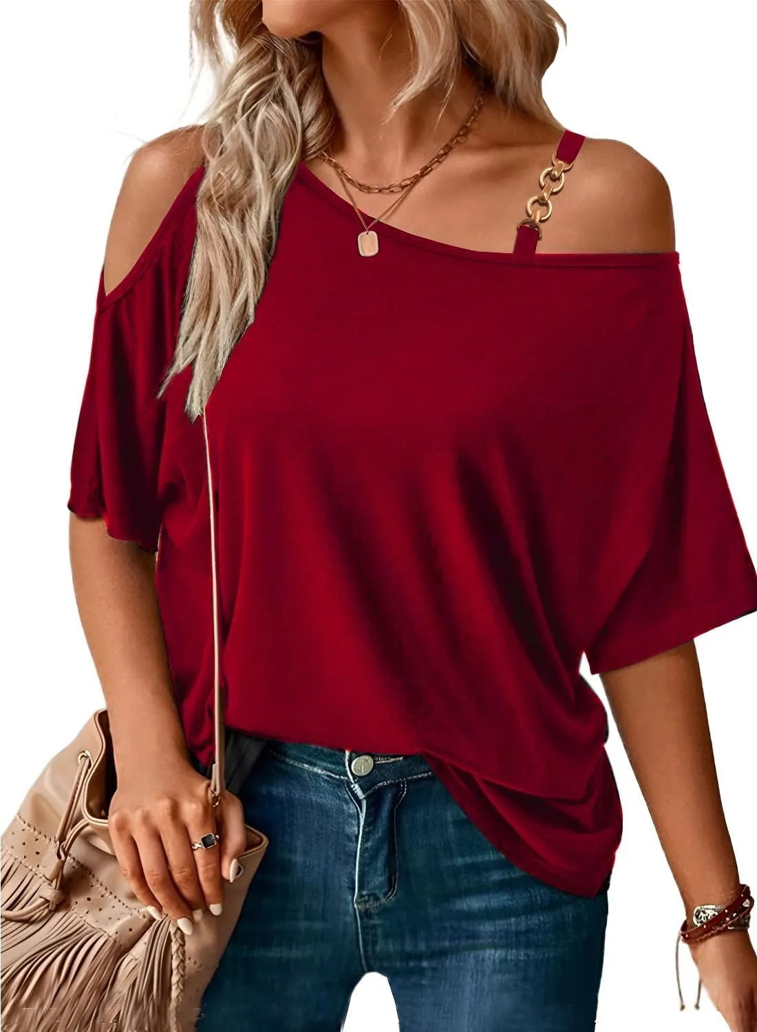 LEIYEE Womens Summer Black Cold Off Shoulder Tops 2025 Sexy Casual Cute Short Sleeve Loose Fit T Shirts Blouse