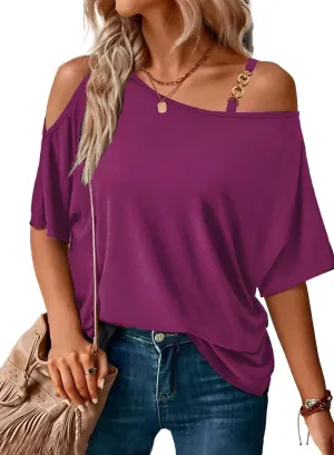 LEIYEE Womens Summer Black Cold Off Shoulder Tops 2025 Sexy Casual Cute Short Sleeve Loose Fit T Shirts Blouse