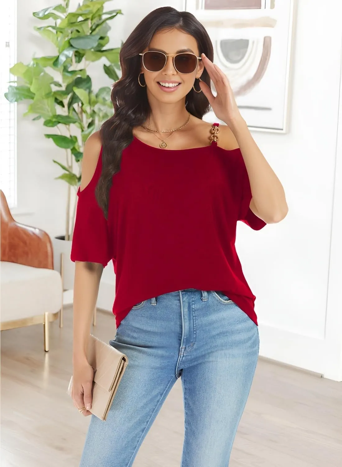 LEIYEE Womens Summer Black Cold Off Shoulder Tops 2025 Sexy Casual Cute Short Sleeve Loose Fit T Shirts Blouse