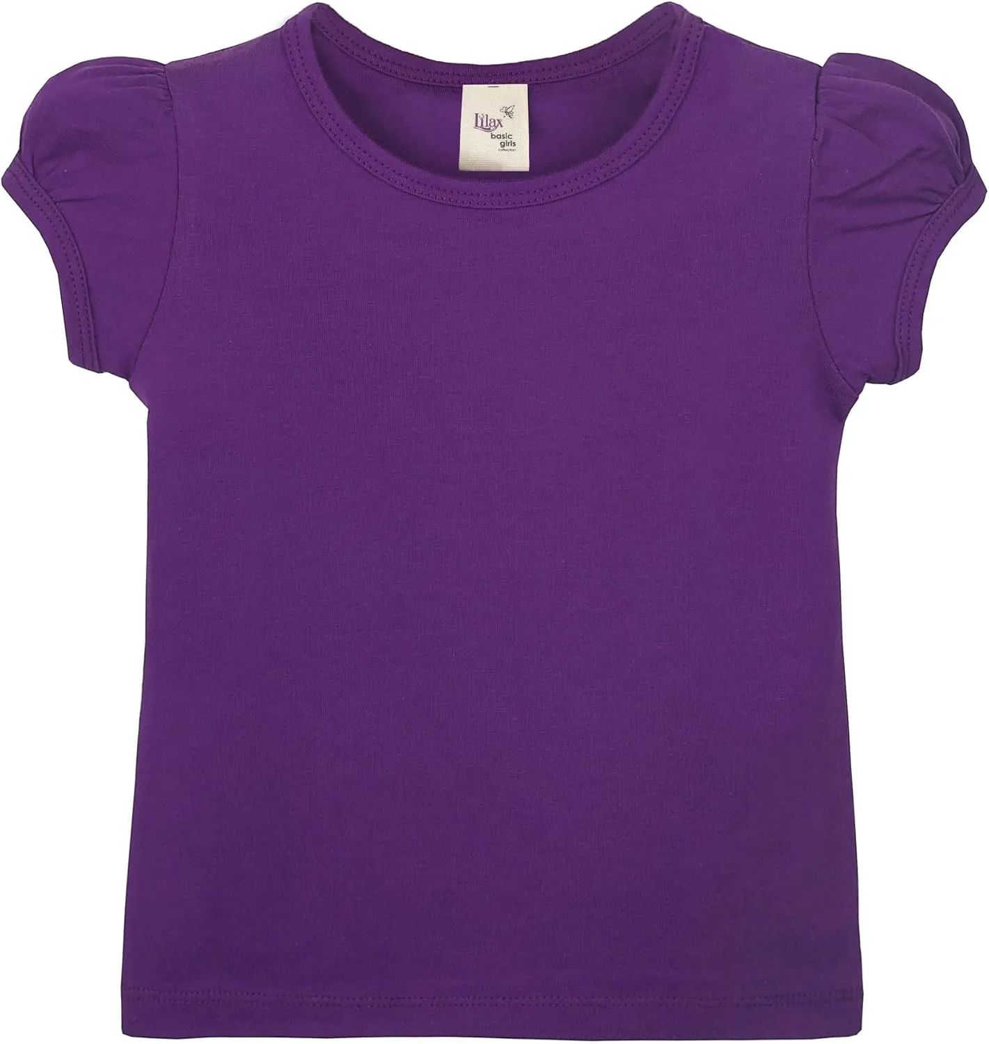Lilax Girls' Basic Short Puff Sleeve Round Neck Cotton T-Shirt