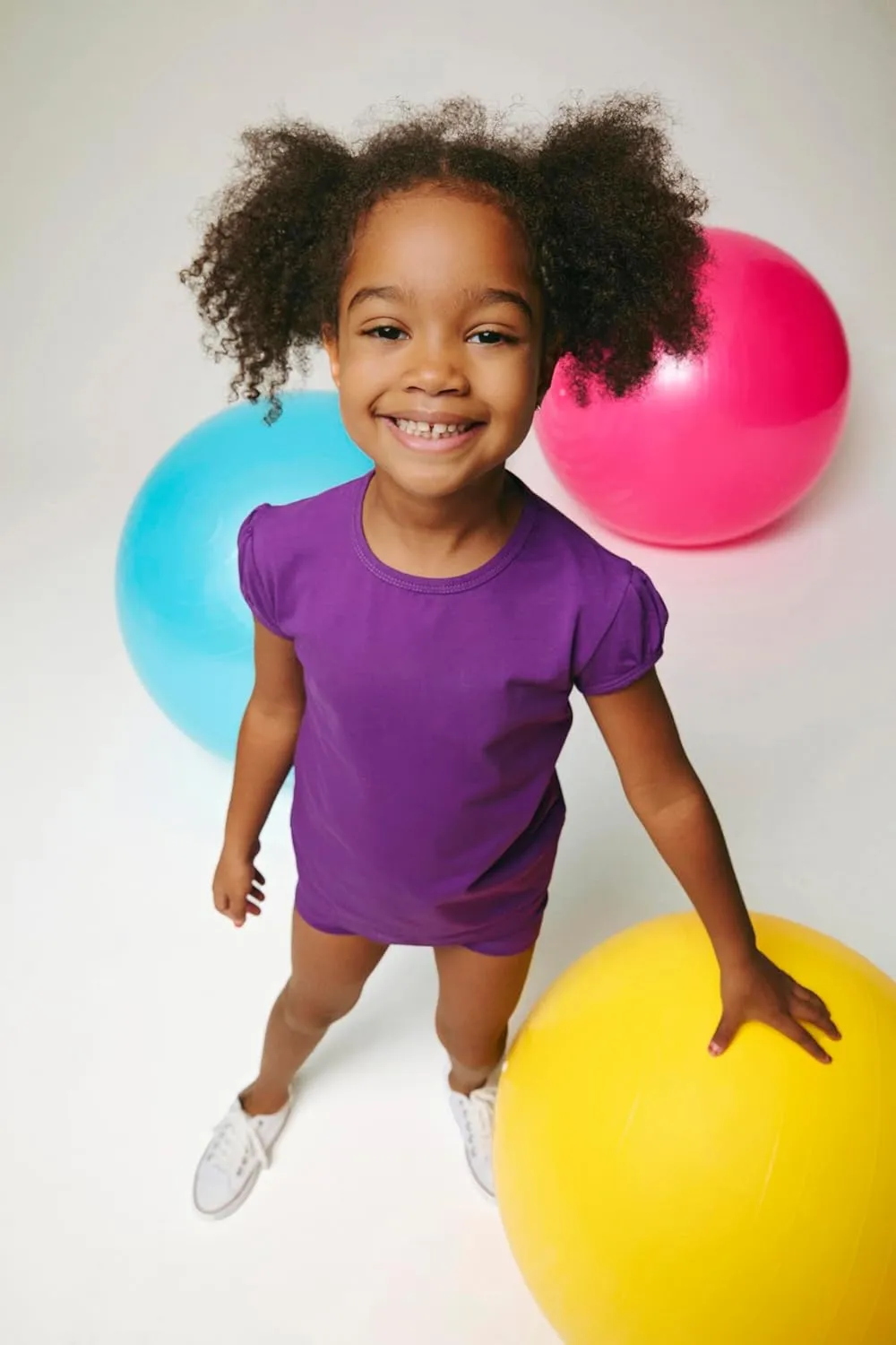 Lilax Girls' Basic Short Puff Sleeve Round Neck Cotton T-Shirt