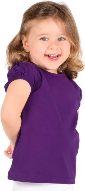 Lilax Girls' Basic Short Puff Sleeve Round Neck Cotton T-Shirt