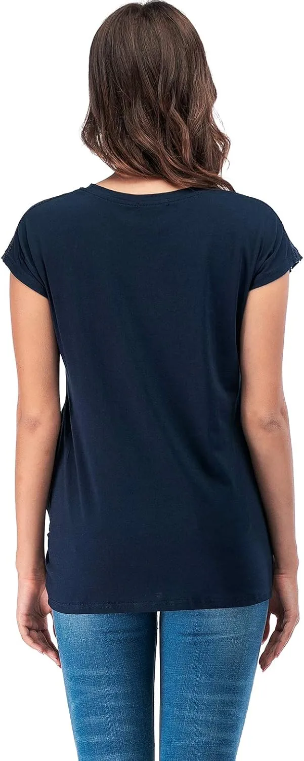 LUSMAY Womens Casual Short Sleeve Lace T Shirts Loose Twist Knot Front Blouse Tops