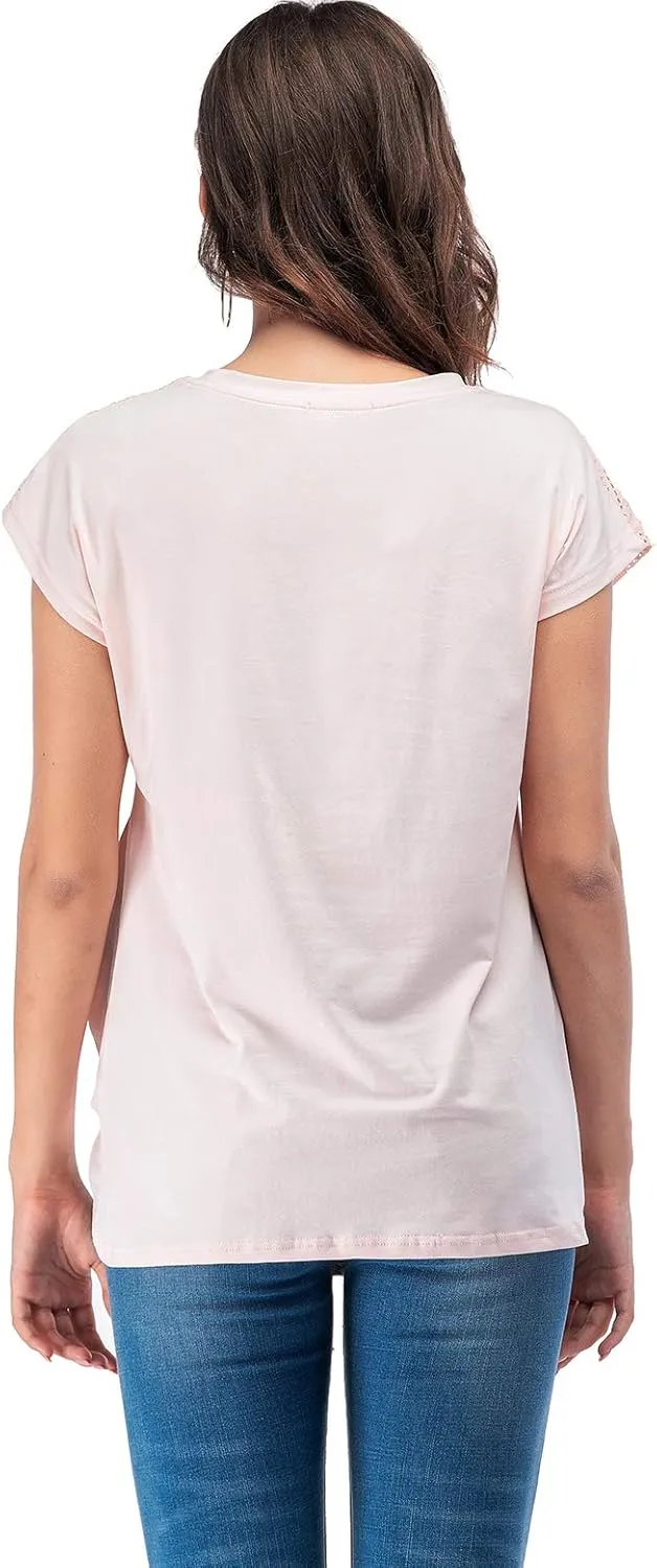 LUSMAY Womens Casual Short Sleeve Lace T Shirts Loose Twist Knot Front Blouse Tops