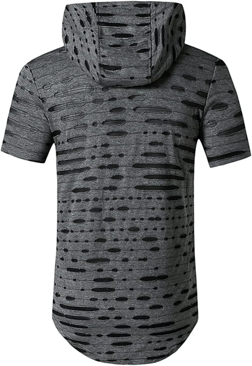 Maiyifu-GJ Mens Athletic Casual Longline Hipster T Shirt Hipster Hip Hop Hoodie Tee Solid Color Ripped Pullover Short Sleeve