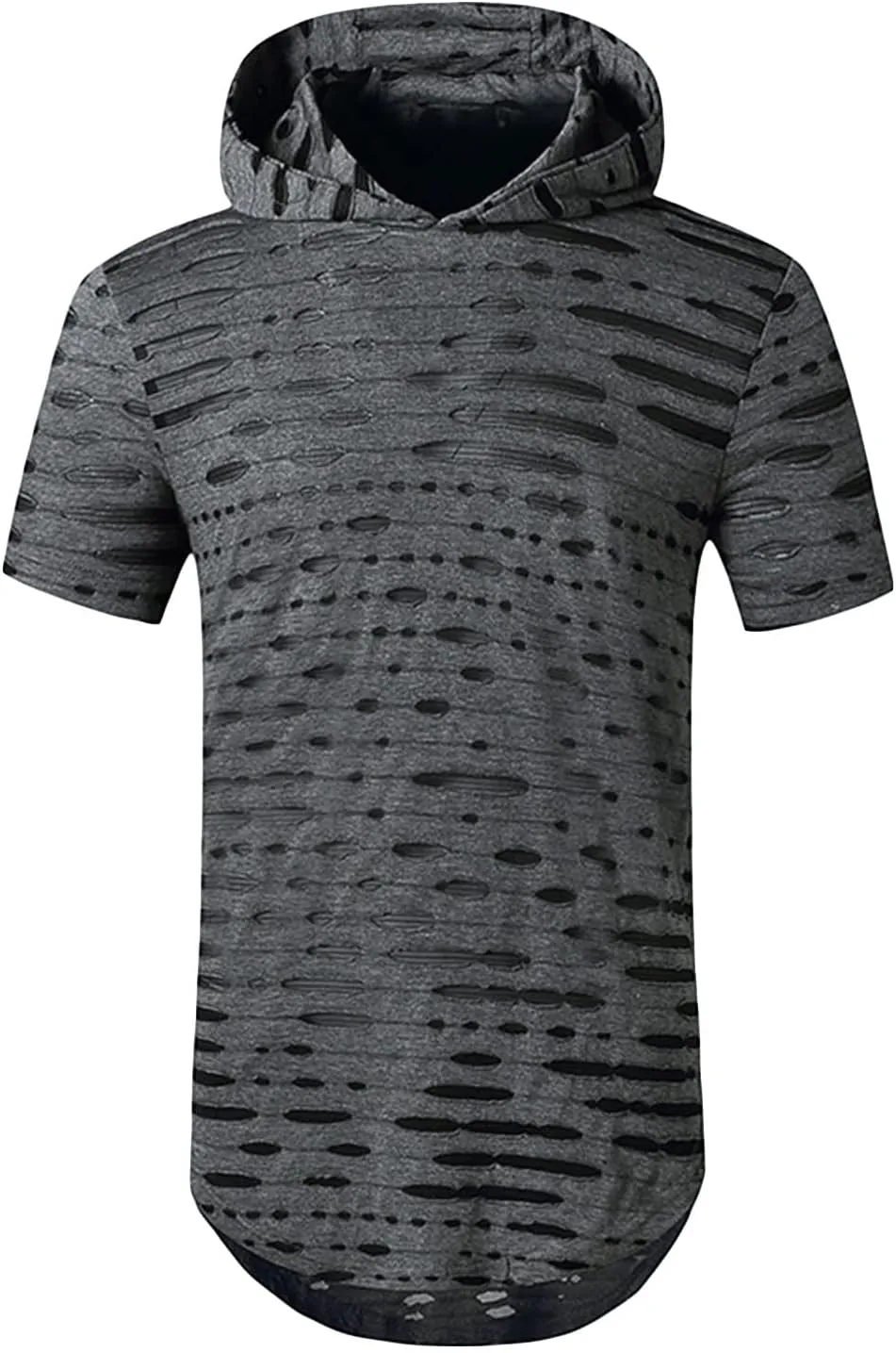 Maiyifu-GJ Mens Athletic Casual Longline Hipster T Shirt Hipster Hip Hop Hoodie Tee Solid Color Ripped Pullover Short Sleeve