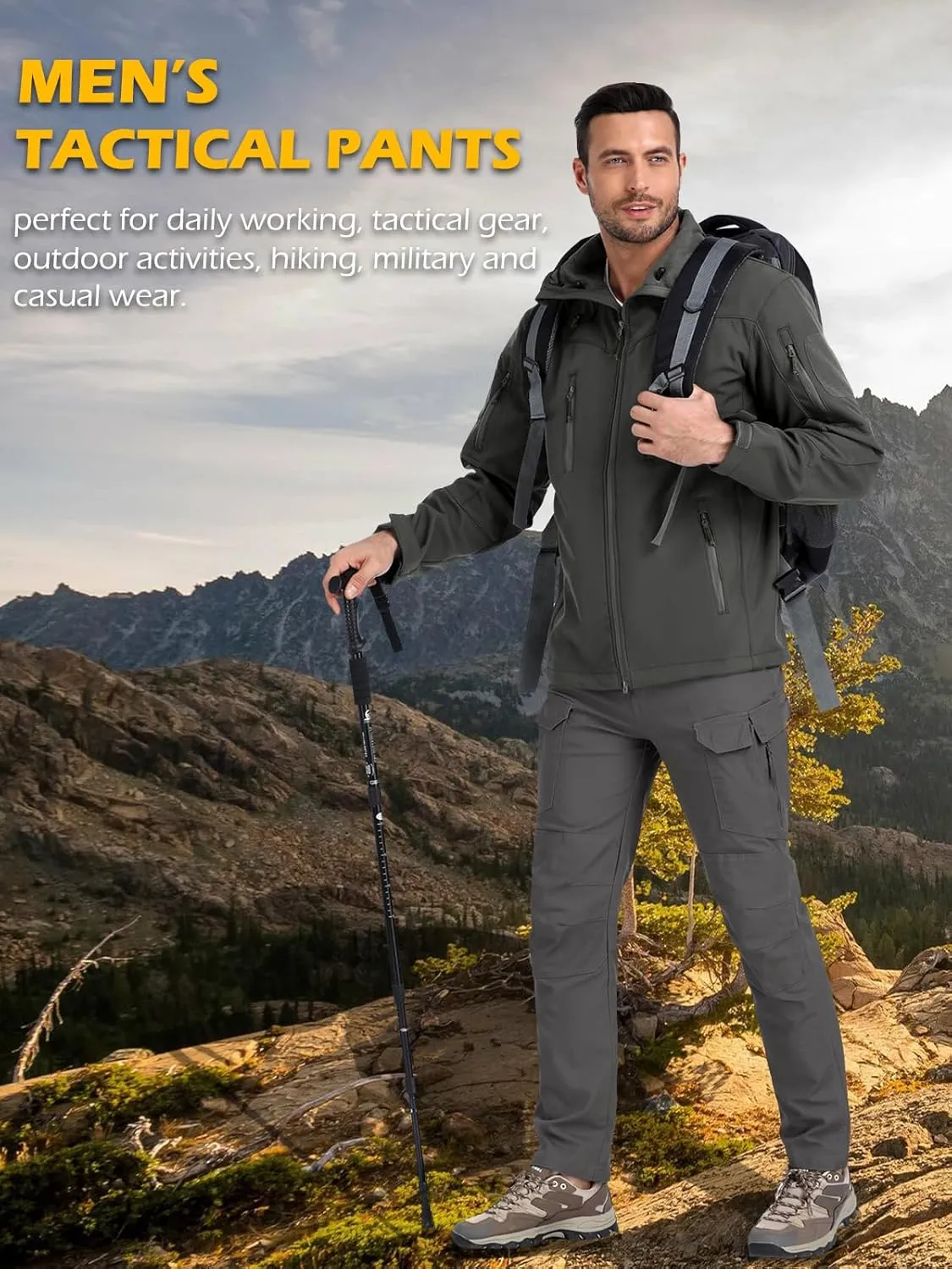 MANSDOUR Men's Cotton Hiking Tactical Pants Lightweight Stretch Military Combat Cargo Work Pants