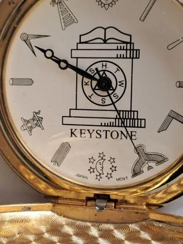 Masonic Pocket Watch Full Hunter Keystone Japanese Quartz
