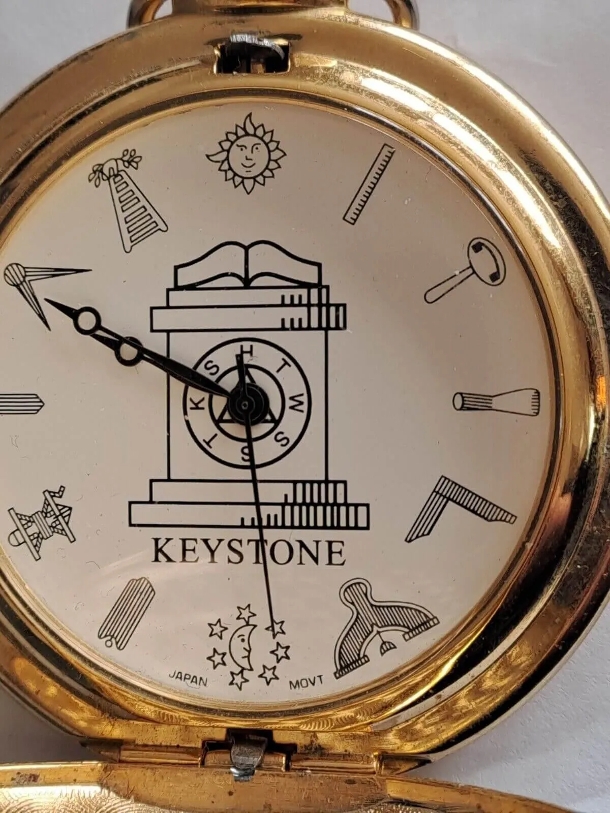 Masonic Pocket Watch Full Hunter Keystone Japanese Quartz