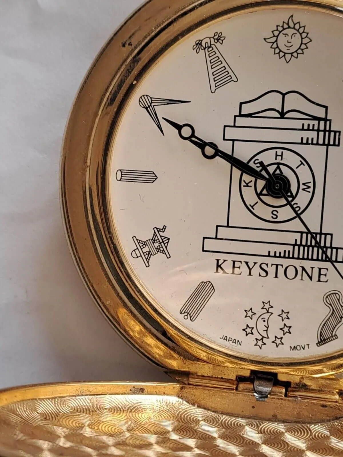 Masonic Pocket Watch Full Hunter Keystone Japanese Quartz