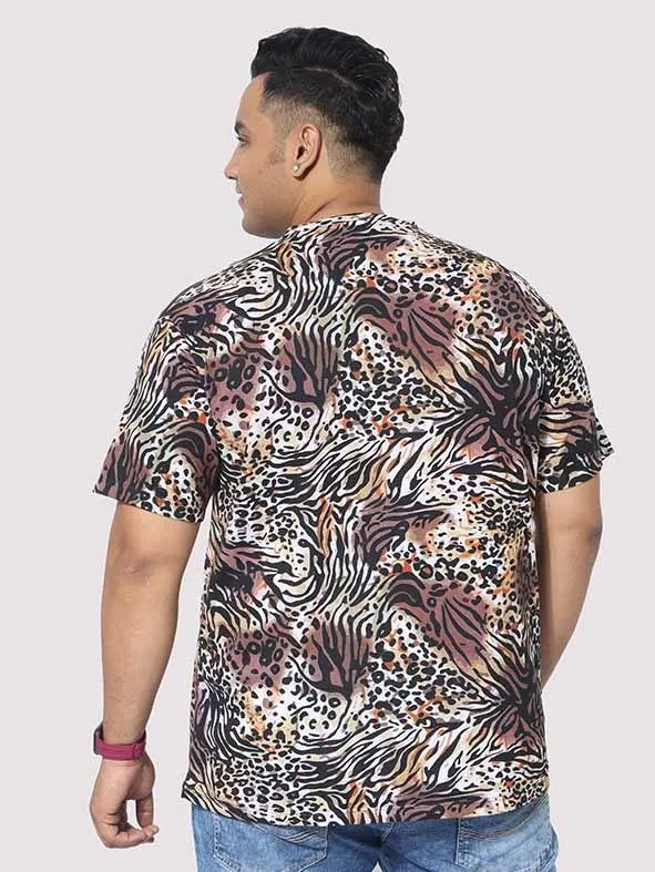 Men Plus Size Cheetah Pattern Digital Printed Round Neck T-Shirt