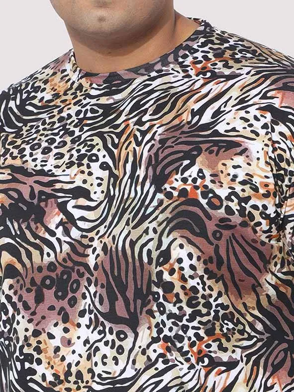 Men Plus Size Cheetah Pattern Digital Printed Round Neck T-Shirt