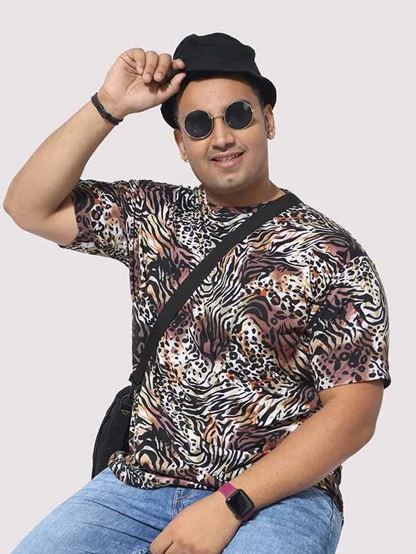 Men Plus Size Cheetah Pattern Digital Printed Round Neck T-Shirt