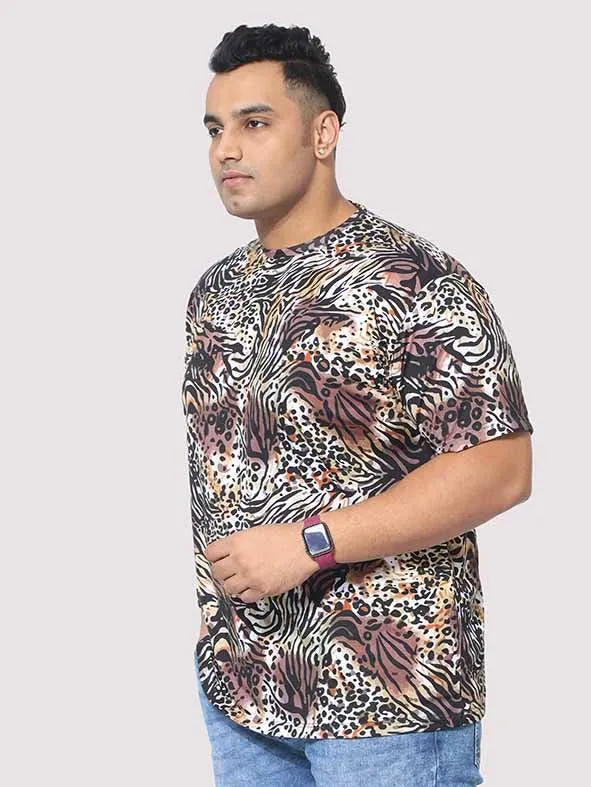 Men Plus Size Cheetah Pattern Digital Printed Round Neck T-Shirt